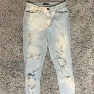blue bleached jeans.